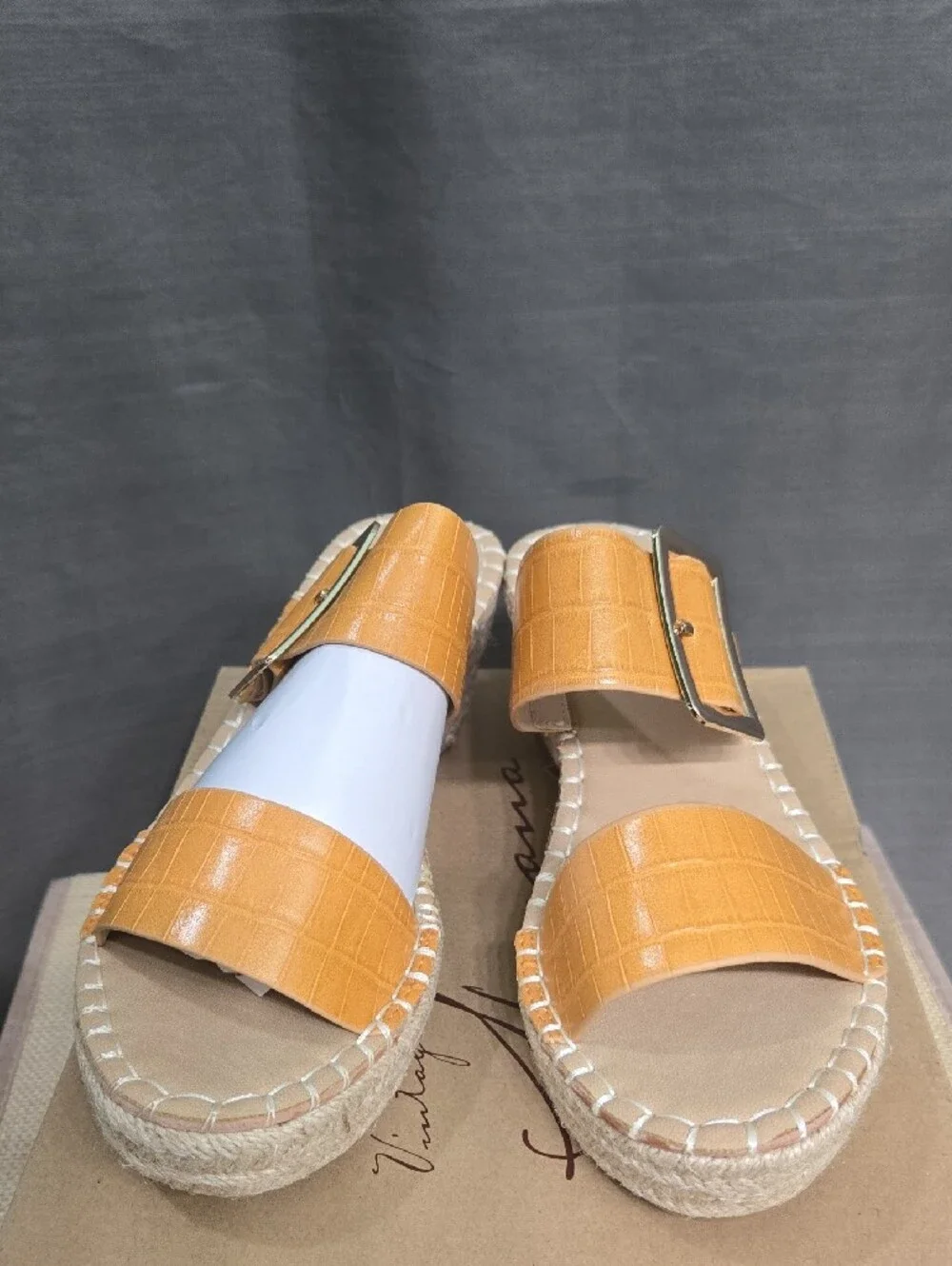 Vintage Havana Yellow Croc-Embossed Espadrille Wedge Slide with Buckle